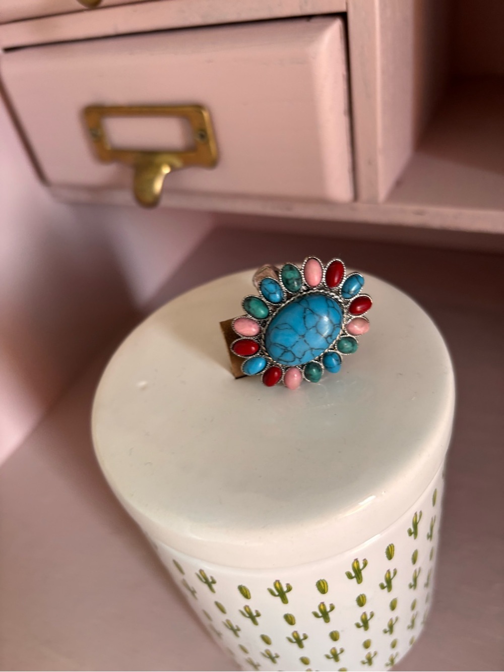Turquoise Multi-Stone Flower Statement Ring